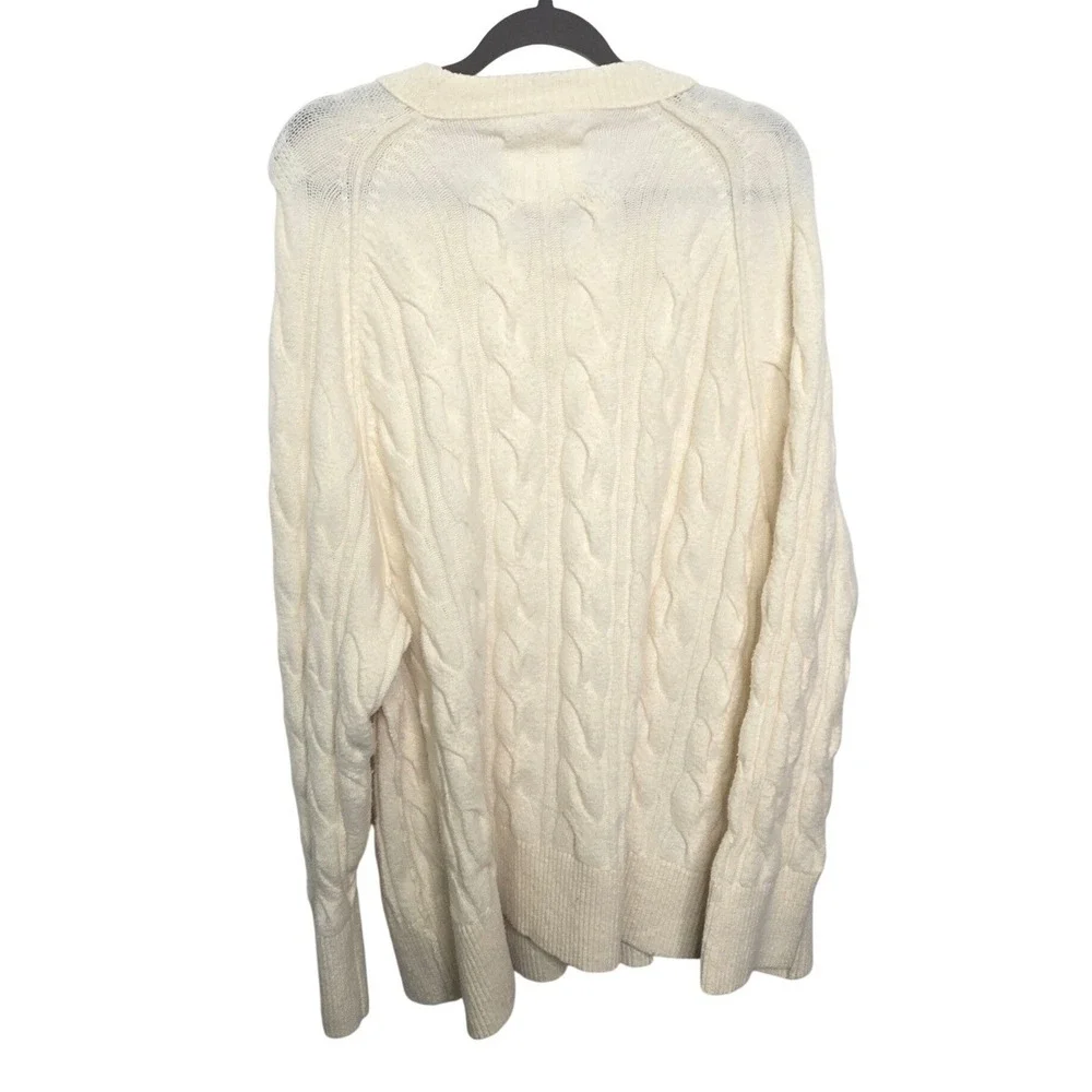 Aerie Cable Knit Sweater‎ Womens XXL Cream Ivory Crewneck Long Sleeve Oversized